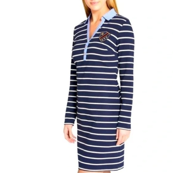 Tommy Hilfiger Dresses & Skirts - Tommy Hilfiger Navy Blue & White Striped Cotton Blend Knit Dress (Size Medium)